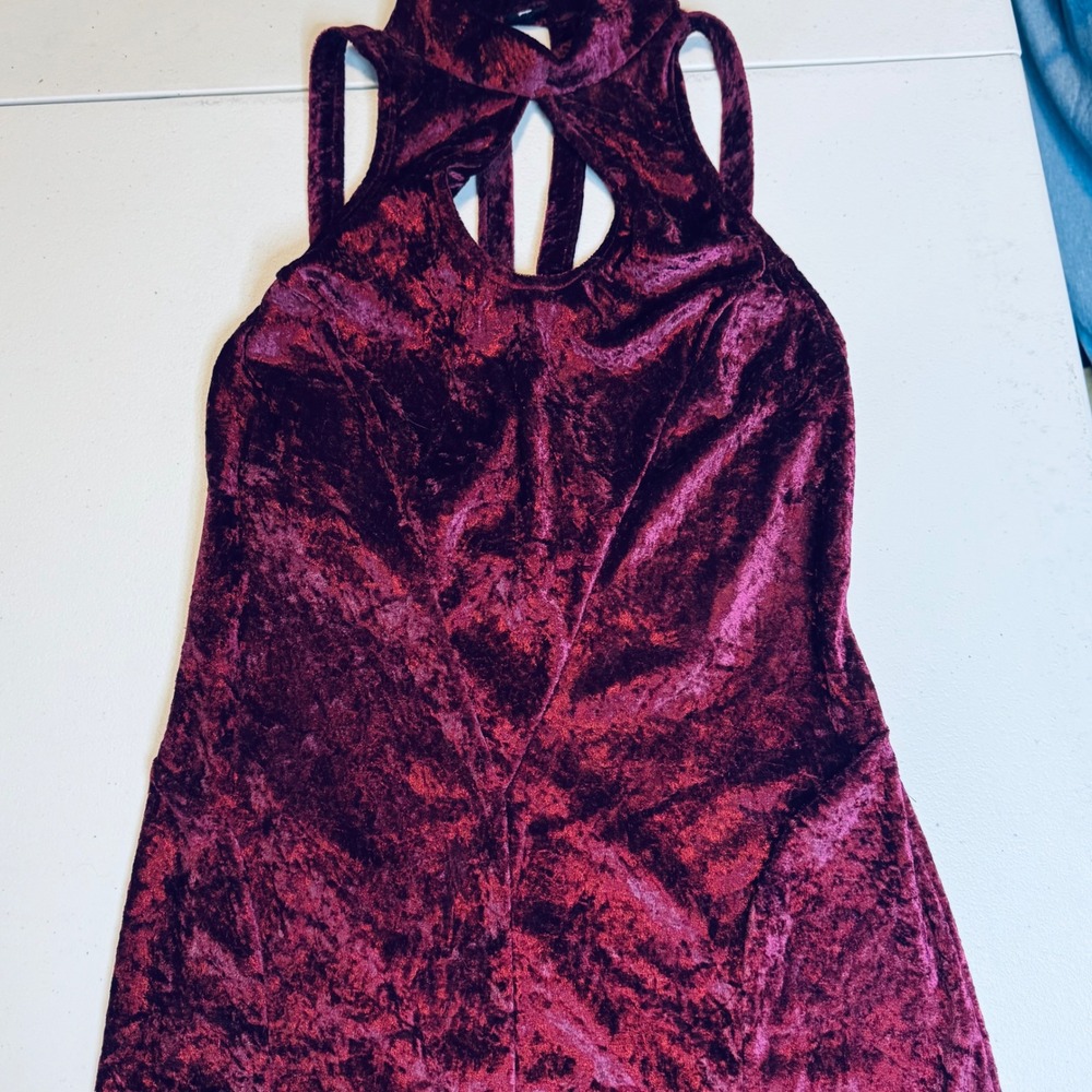 NWT VTG Carabella Y2K Crushed‎ Velvet High Neck Cutout Backless Midi Dress M - Picture 4 of 9